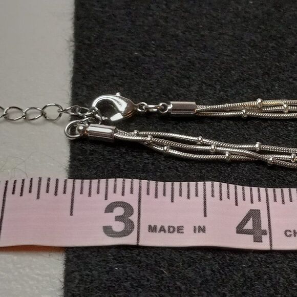 Silver tone Three Strand Multi layer Blue Rhinestone Collar Necklace - Picture 5 of 7